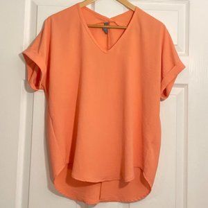 Alya Women's Peach V Neck Short Sleeve Blouse Top XS